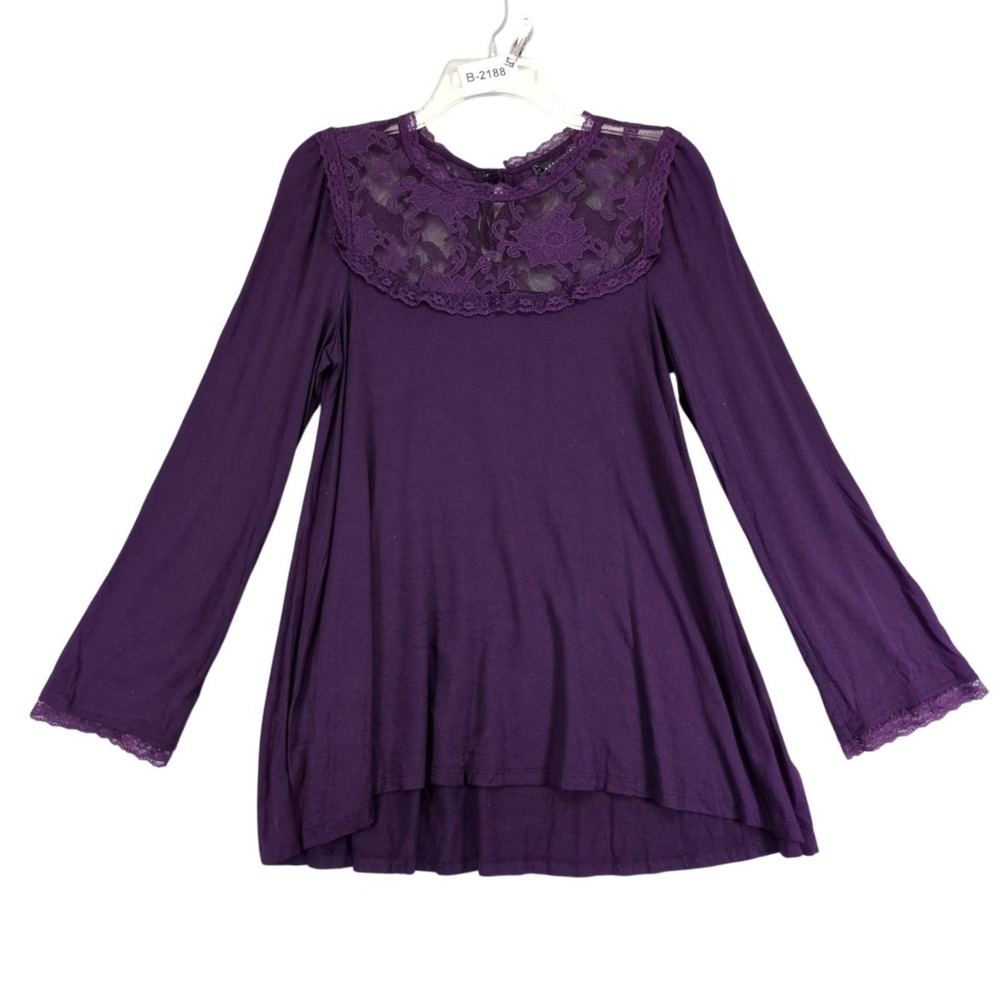 Grace Elements Dark Purple Lace Blouse Womens M Flowy Whimsigoth Fairy Grunge